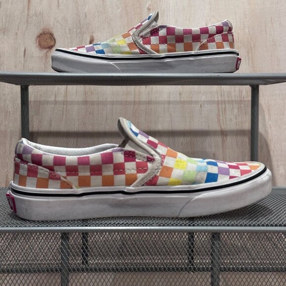 Vans Kids Rainbow Checkerboard Slip-On Canvas Casual Used Sneakers Size Kids 3 - Picture 14 of 16